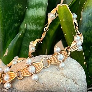 14 karat gold, and pearl bracelet